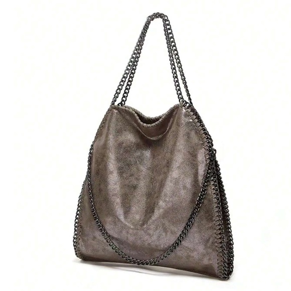 Luxe Soft Vegan Leather Chain Shoulder Tote Bag - Picture 1 of 16